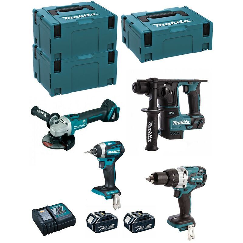 Image of Makita - Kit MK406RTJ (DHR171 + DHP481 + DTD154 + DGA504 + 2 x 5,0 Ah + DC18RC + makpac 2 + 2 x makpac 3)