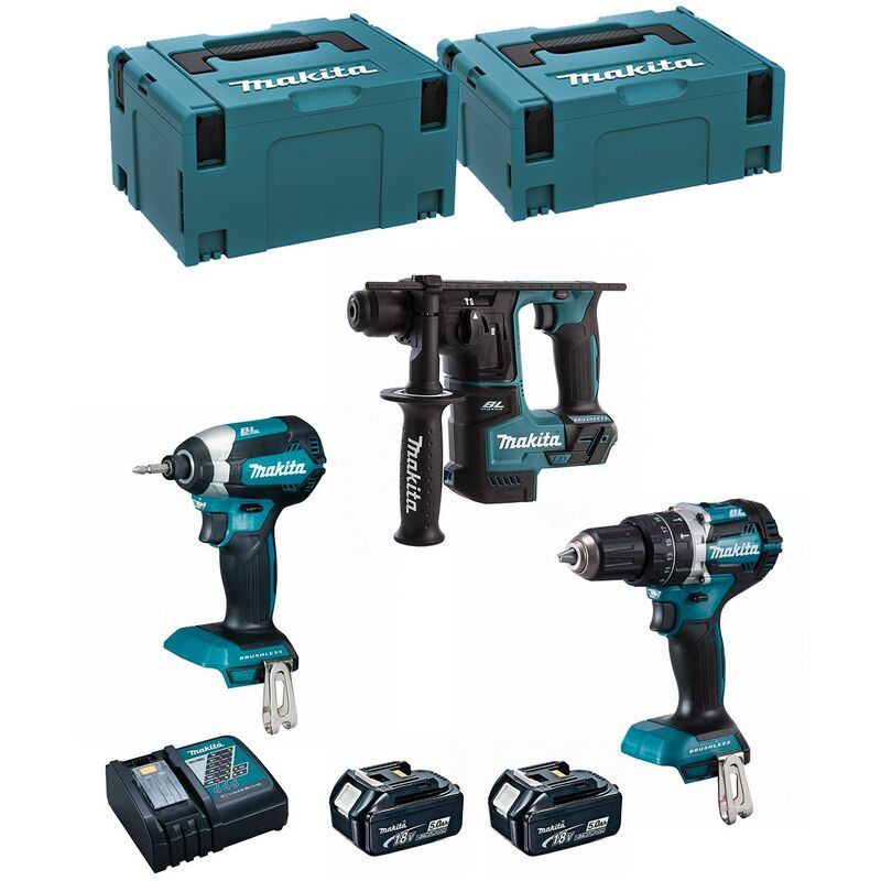 Image of MAKITA Kit MK305RTJ (DHR171 + DHP484 + DTD153 + 2 x 5,0 Ah + DC18RC + MAKPAC 2 + MAKPAC 3)