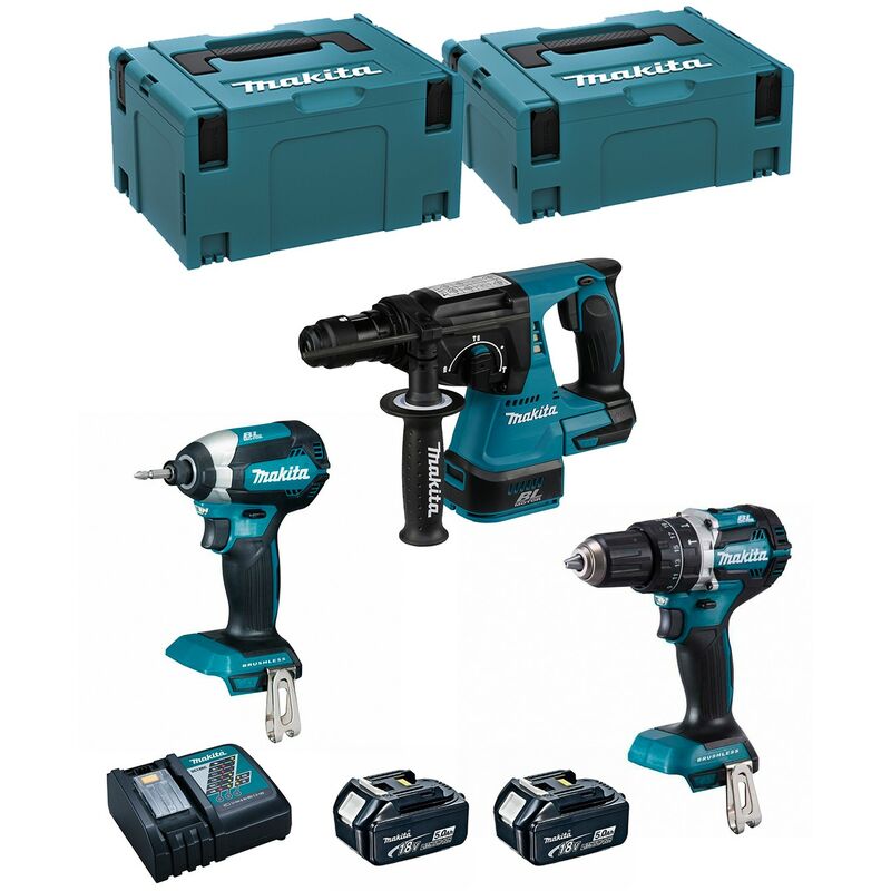 Image of MAKITA Kit MK307RTJ (DHR243 + DHP484 + DTD153 + 2 x 5,0 Ah + DC18RC + MAKPAC 2 + MAKPAC 3)