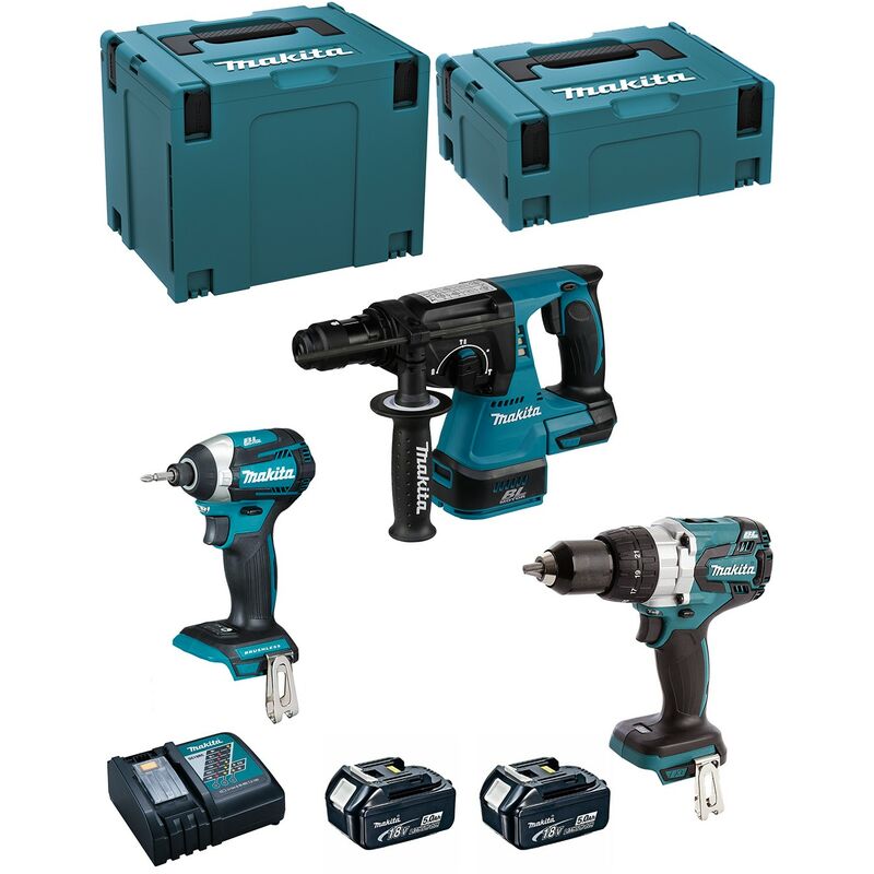 Image of Makita - Kit MK308RTJ (DHR243 + DHP481 + DTD154 + 2 x 5,0 Ah + DC18RC + makpac 2 + makpac 4)