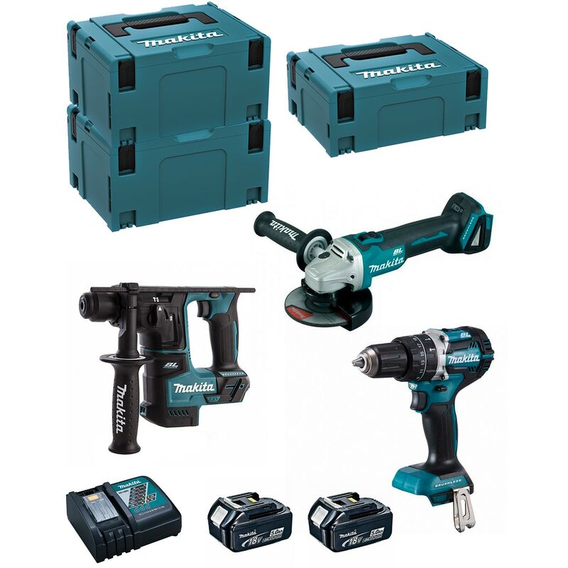 Image of Makita - Kit MK309RTJ (DHR171 + DHP484 + DGA504 + 2 x 5,0 Ah + DC18RC + makpac 2 + 2 x makpac 3)