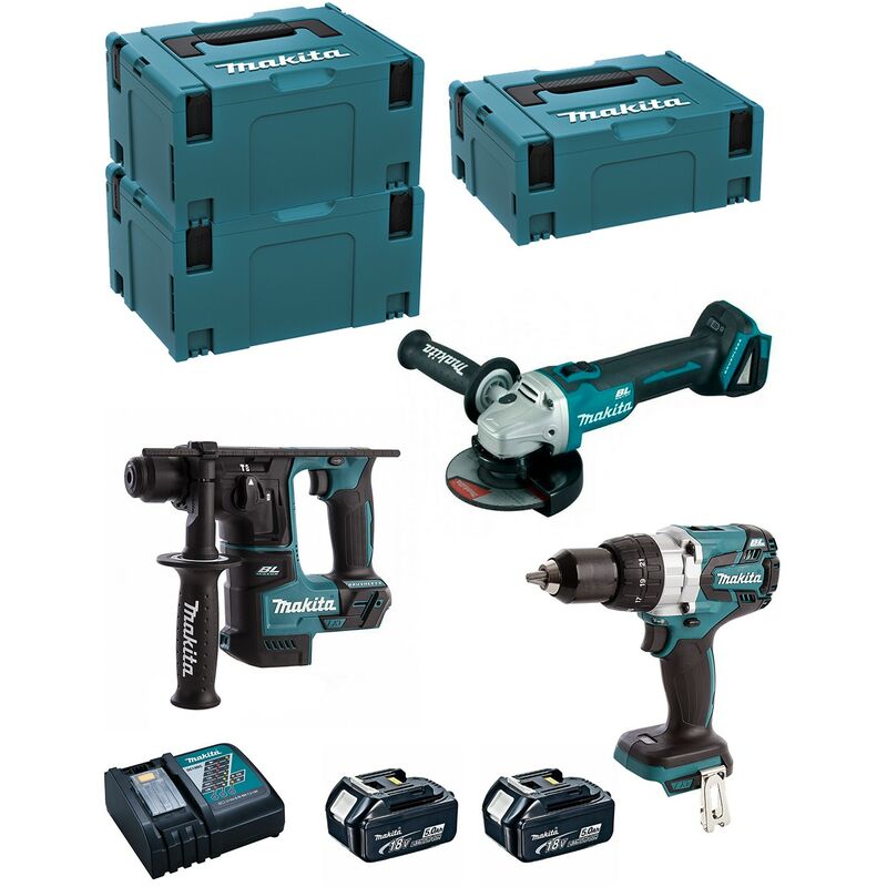 Image of Makita - Kit MK310RTJ (DHR171 + DHP481 + DGA504 + 2 x 5,0 Ah + DC18RC + makpac 2 + 2 x makpac 3)