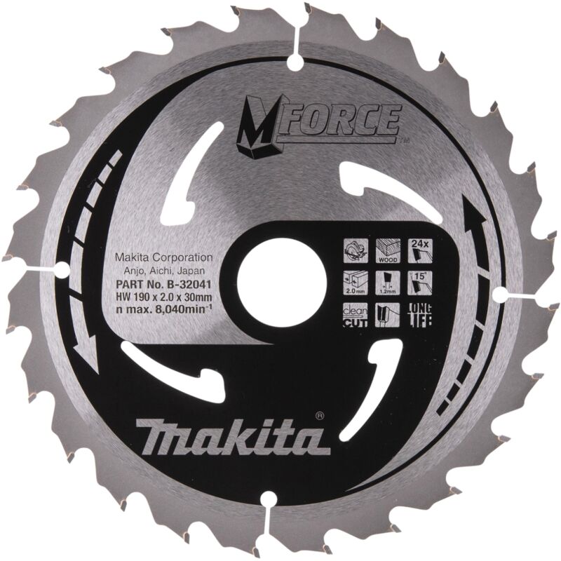 Image of CSMX19024G m-force Kreissägeblatt 190 x 30 x 2,0 mm 24 Zähne ( B-32041 ) für Holz - Makita