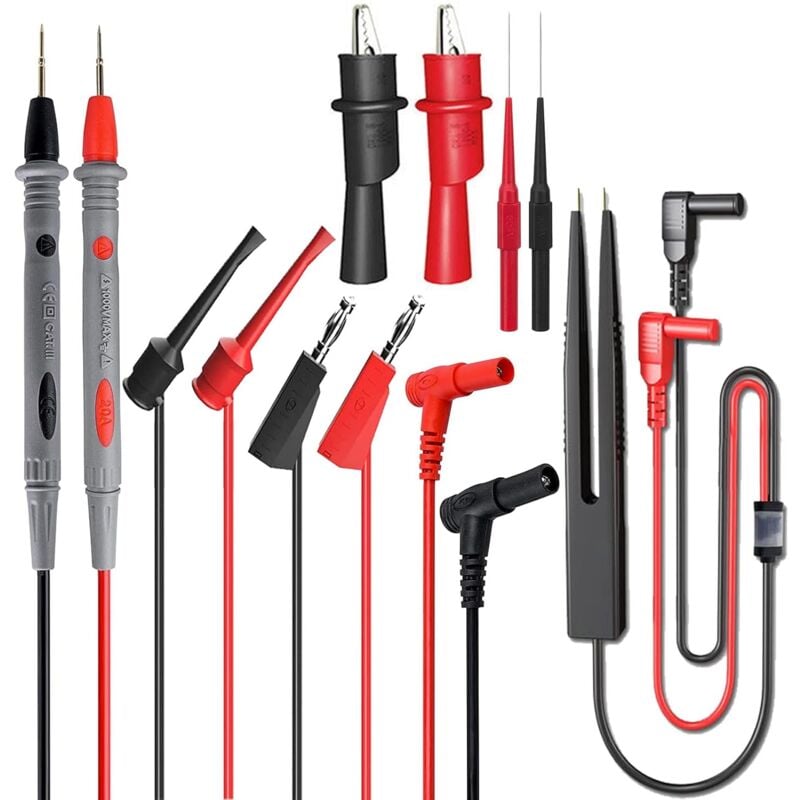 Image of Messleitungssatz, 14-in-1-Messleitung für elektrische Multimeter mit Krokodilklemmen, Prüfspitze, Bananenstecker, Multimeterkabel für Spannungsprüfer