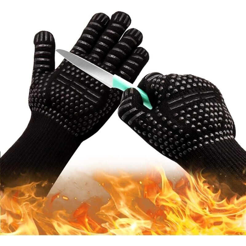 Image of Ofenhandschuhe 1472 °f hitzebeständige Handschuhe, schnittfeste Grillhandschuhe, rutschfeste Silikon-Grillhandschuhe, sichere Kochhandschuhe für