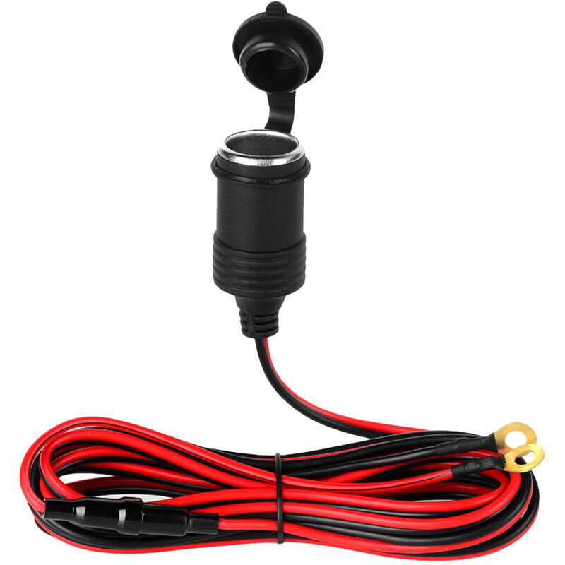 Image of 12V Verlängerungskabel Zigarettenanzünder Buchse 3M 14AWG Kabel mit Ringkabelschuhe 10A Sicherung Ladegerät Adapter Auto Wasserdicht