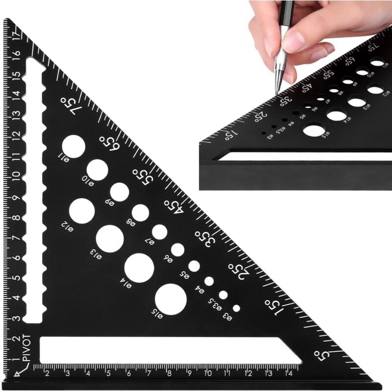 Image of 5-in-1-Zimmermannswinkel, Multifunktions-Zimmermannswinkel 180 mm, Aluminiumlineal, Winkelmesser von 45 bis 90 Grad, Winkel - Ahlsen