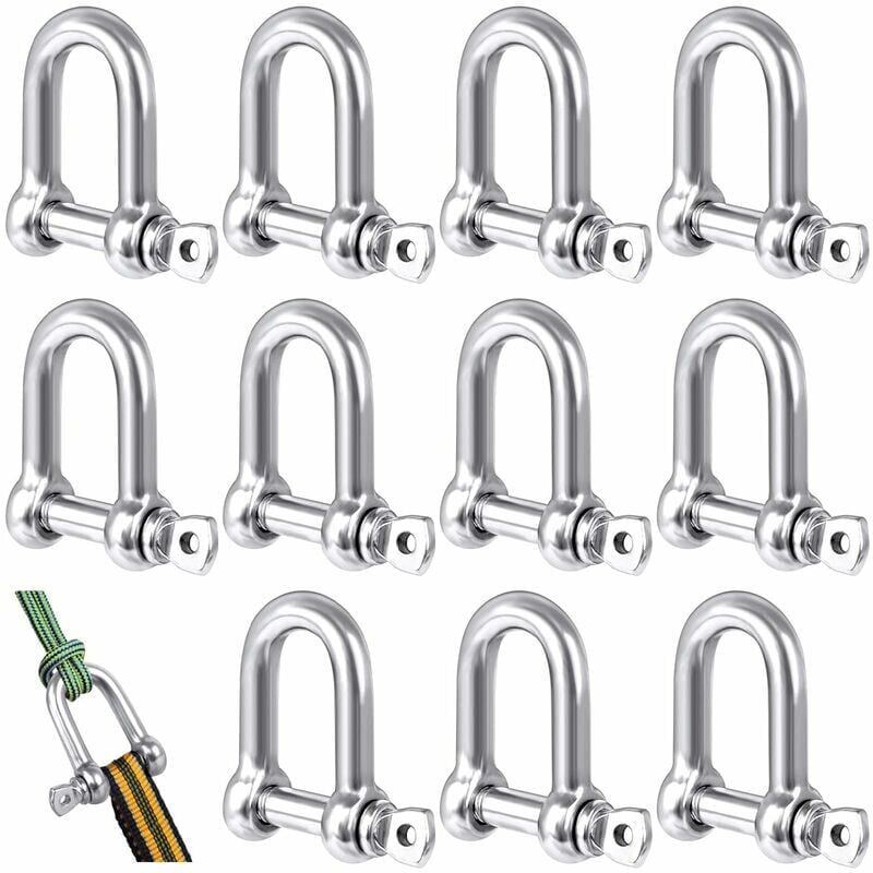 Image of Ahlsen - 12 Stück D-Schäkel aus Edelstahl für Bergsteigen/Wandern/Ankerkette/Segel, aus 304 Edelstahl, Schäkel aus Edelstahl mit maximaler Belastung