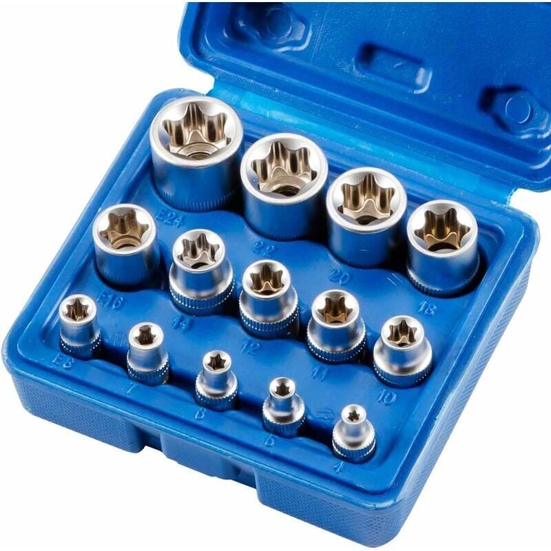 Image of 14-teiliges E4-E24-E-Torx-Innensechskant-Torx-Steckschlüsselset - Ahlsen