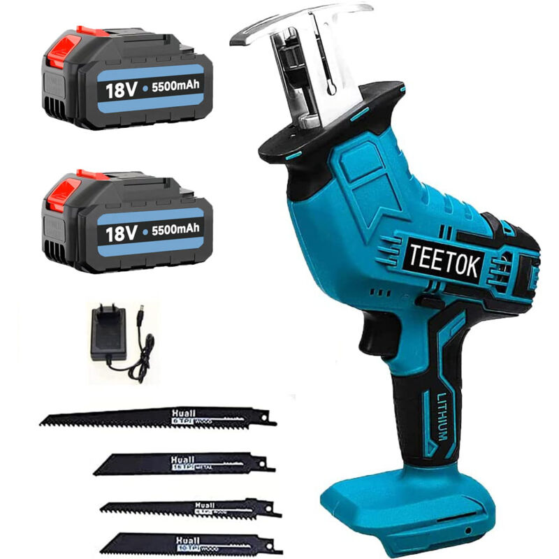 Image of Akku-Säbelsäge 18V Säbelsäge mit 2 Li-Ionen-Batterien, Ladegerät, 4 Sägeblättern, Kompatibel mit Makita-Akku Säbelsäge für Holz und Metall
