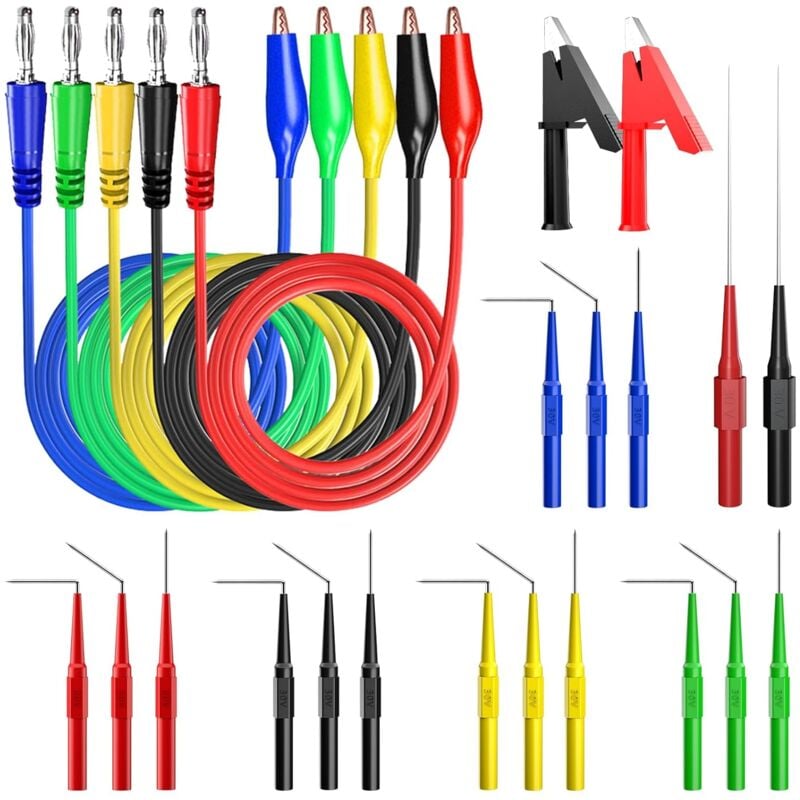 Image of Back Probe Kit Bananenstecker auf Kupfer Krokodilklemme Kfz-Testkabel-Set mit 3 Konfigurationen Back Probe Pins Sonden mit verlängerter Länge für