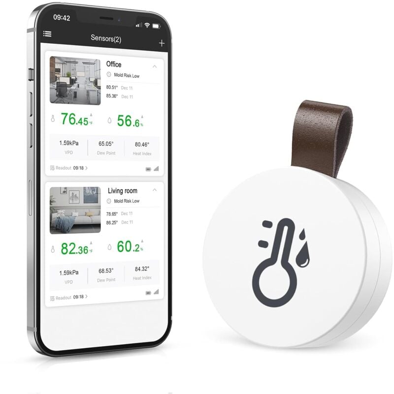 Image of Bluetooth Thermometer Hygrometer, Kabelloses Temperatur Feuchtigkeitssensor mit Smart Sensor App, Mini Thermometer Innen mit Datenaufzeichnung für