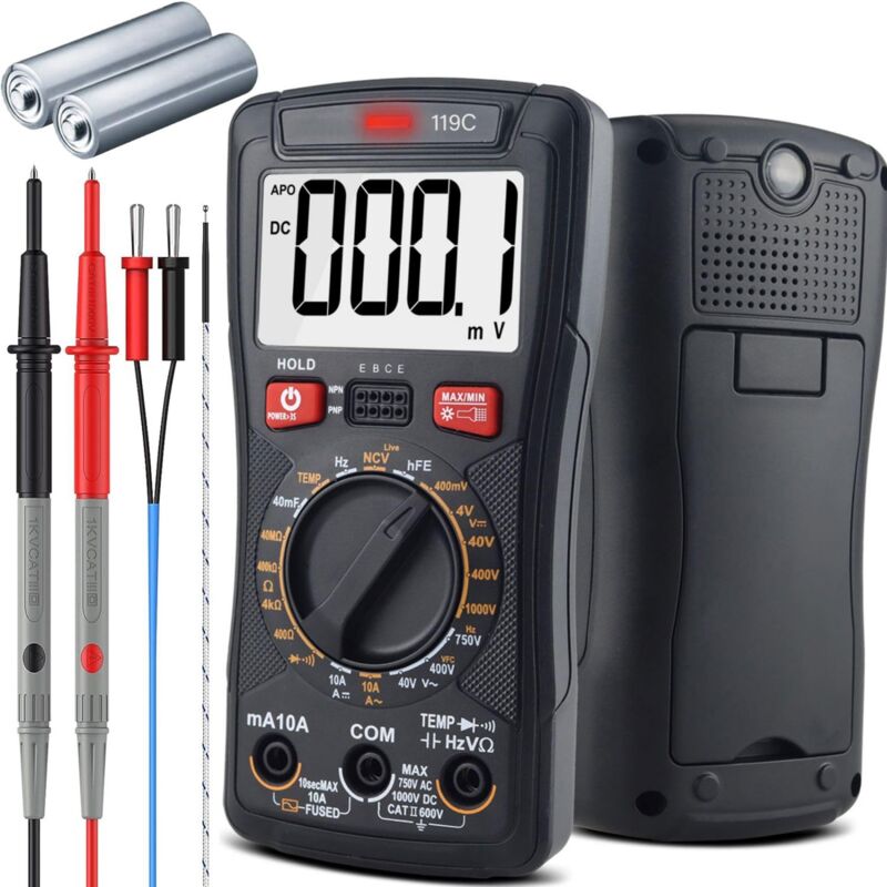 Image of Digital-Multimeter, digitaler elektrischer Tester, automatisches Voltmeter, Amperemeter, Ohmmeter, Temperatur, Spannung, Strom, Kapazität,