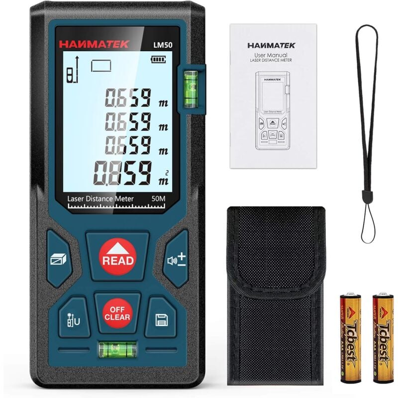 Image of Dolaso - Digitaler Laser-Entfernungsmesser, LM50 50 m, digitaler Laser-Entfernungsmesser, Längen-/Fläche-/Volumen-/Pythagoras-Theorem-Messung mit