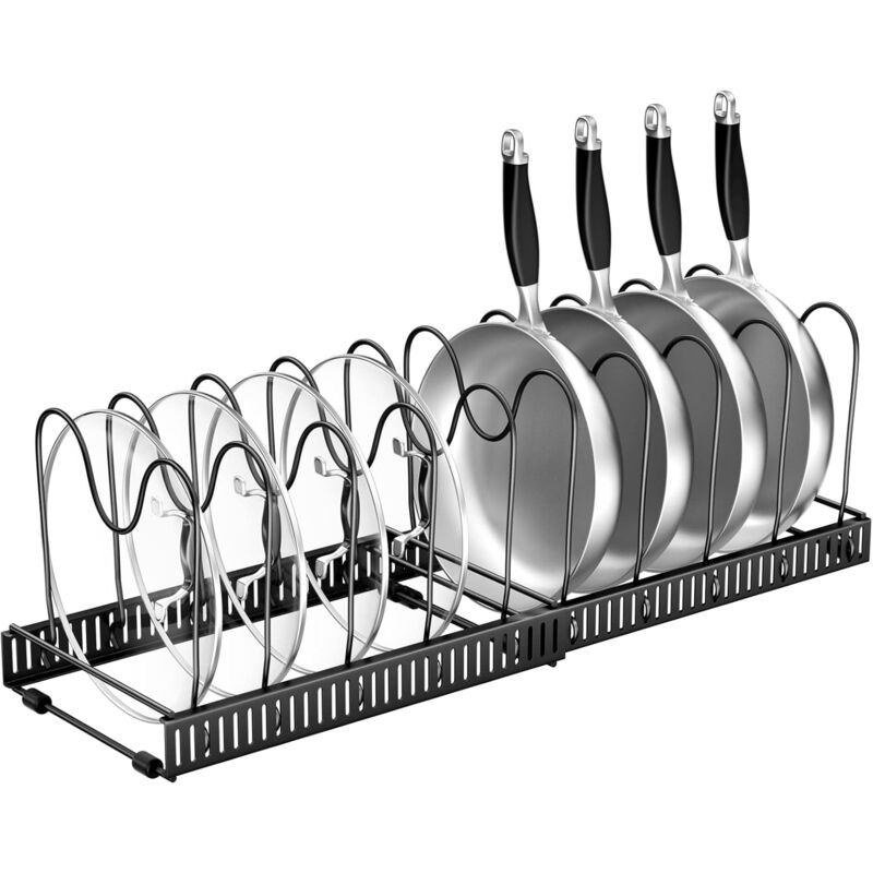 Image of Aufbewahrungs-/Pfannenregal, erweiterbares Regal, Pfannen-Organizer/Reihe mit 10 verstellbaren Fächern, Küche für Schublade (schwarz) - Dolaso