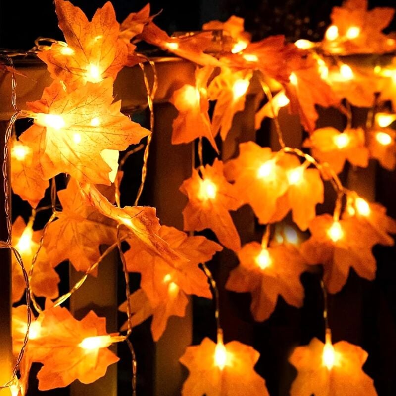 Image of Herbstlicht-Girlande, Ahornblatt-Lichtgirlande, Halloween-Dekoration, 3 Meter, 20 LEDs Herbstblätter-Girlande, für Thanksgiving-Dekoration,