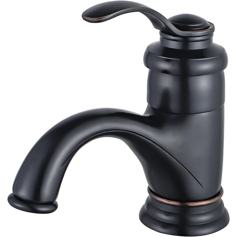 Image of Retro-Badezimmer-Wasserhahn in Schwarz, antiker Waschtisch-Wasserhahn, Nostalgie-Waschbecken-Wasserhahn, Einhand-Badezimmer-Mischbatterie aus Messing