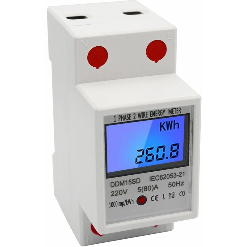 Image of EDF-Messgerät, einphasiges DIN-Schienen-Energiemessgerät, 5–80 a, 220 v, 50 Hz, elektronisches KWh-Messgerät mit LCD-Hintergrundbeleuchtung,