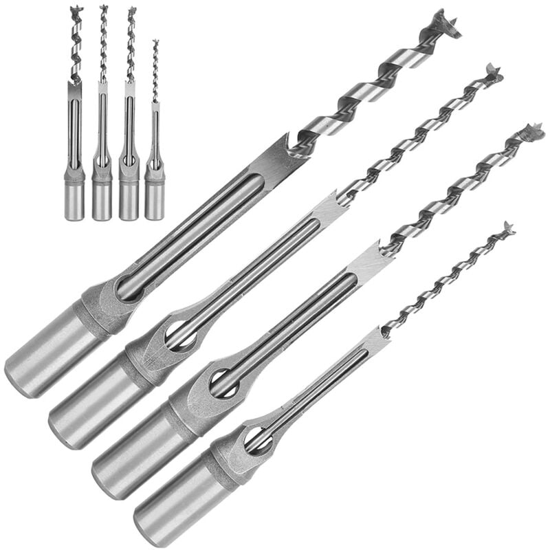 Image of Ej.life - 4 Stück Vierkantbohrer, 1/4 5/16 3/8 1/2 Holz-Einsteckmeißel-Set, Holzbohr-Handwerkzeuge