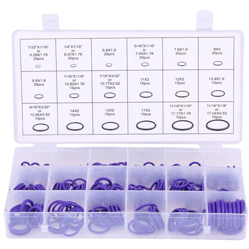 Image of 270 Stück sortierte Auto-Klimaanlagen-Kompressor-O-Ring-Dichtung, Gummi-Unterlegscheiben-Dichtungen, violett - Ej.life