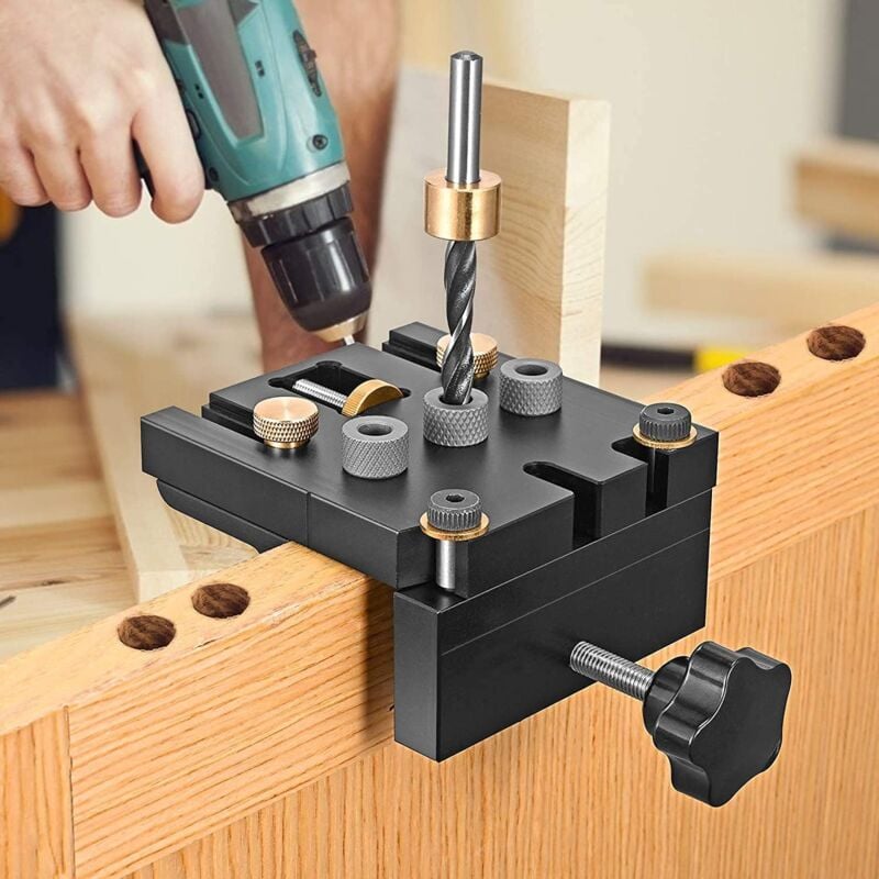 Image of Ej.life - 3-in-1-Holzbearbeitungs-Bohrpositionierer aus Aluminium, 6 Mm/8 Mm/10 Mm Zimmermanns-Bohrführungs-Locator-Werkzeugset für Schnelles und