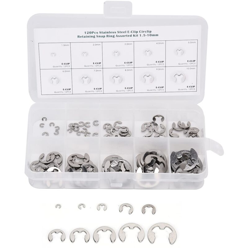 Image of Ej.life - E-Clip-Sortiment-Set, 120-teiliges E-Clip-Sortiment für Externe Halteklemmen, Ringscheibe, Sicherungsring, Schnappringe