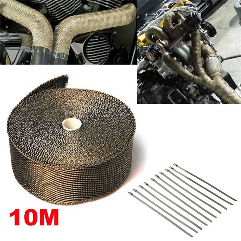 Image of Ej.life - Isolierband 10 m x 50 mm für Motorrad, Auspuff-Verpackung, thermische Isolierung mit Stoff, inklusive 10 Kabelbinder aus Edelstahl