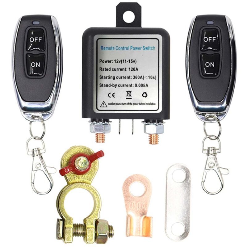 Image of Kabelloser 12-V-Batterieschutzschalter mit Fernbedienung, dc 12 v 120 A-Relaisschalter, Autobatterie-Trennschalter mit 2 Sendern,