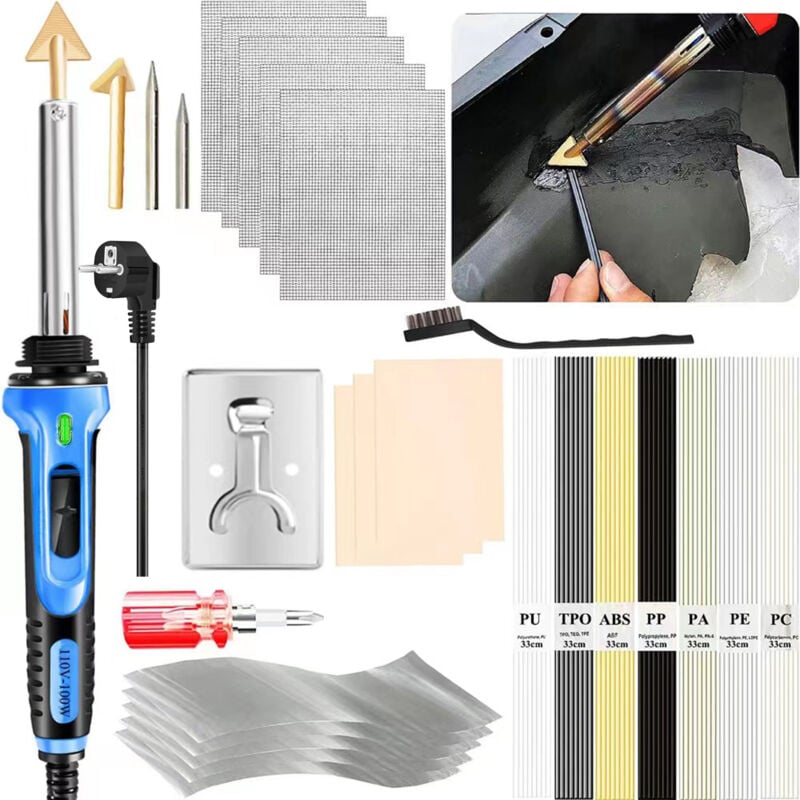 Image of Ej.life - Kunststoffschweißen, 100 w, einstellbare Temperatur 400 ℃ 600 ℃, Lötkolben-Set mit 56 Schweißstäben, 2 Kupferspitzen, 2 Lötkolbenspitzen,