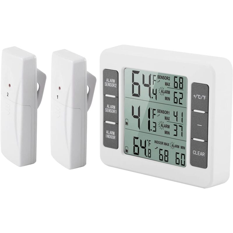 Image of Kühlschrank Thermometer Wireless Digital Akustischer Alarm Kühlschrank Gefrierschrank Thermometer mit 2 stücke Sensor Min/Max Display - Ej.life