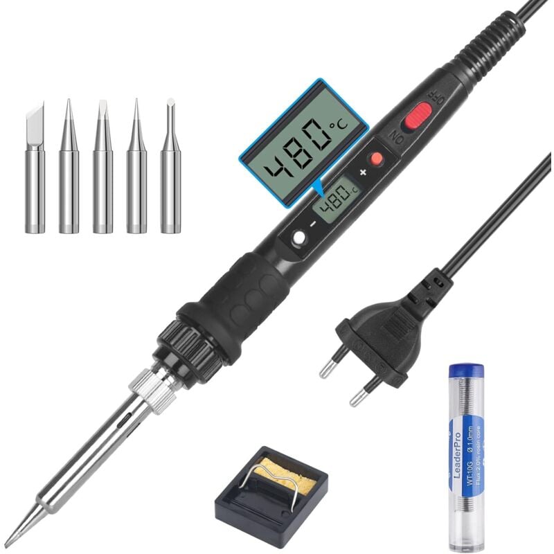 Image of Dolaso - Elektrischer Lötkolben, 80 w, Lötset, einstellbare Temperatur 180 ℃ 480 ℃, sichtbar mit EIN/AUS-Schalter, 5 Ersatzspitzen für tägliche