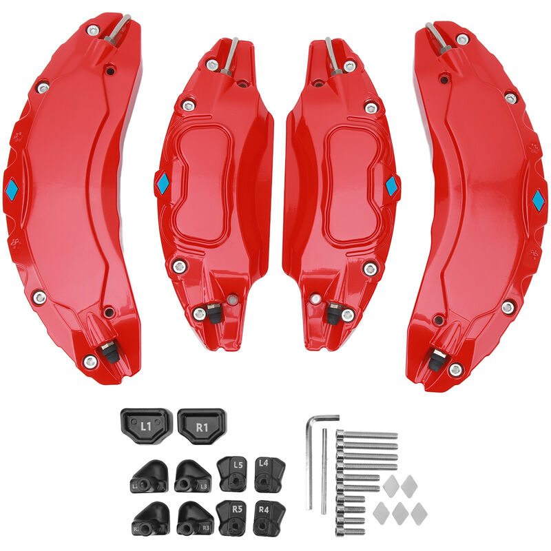 Image of Eosnow - 4 Stück Auto-Bremssattel-Abdeckung, Aluminiumlegierung, Scheibenbremssattel-Schutz, Ersatz für Tesla Modell 3, 18 Zoll, 19 Zoll, Radnabe, Rot