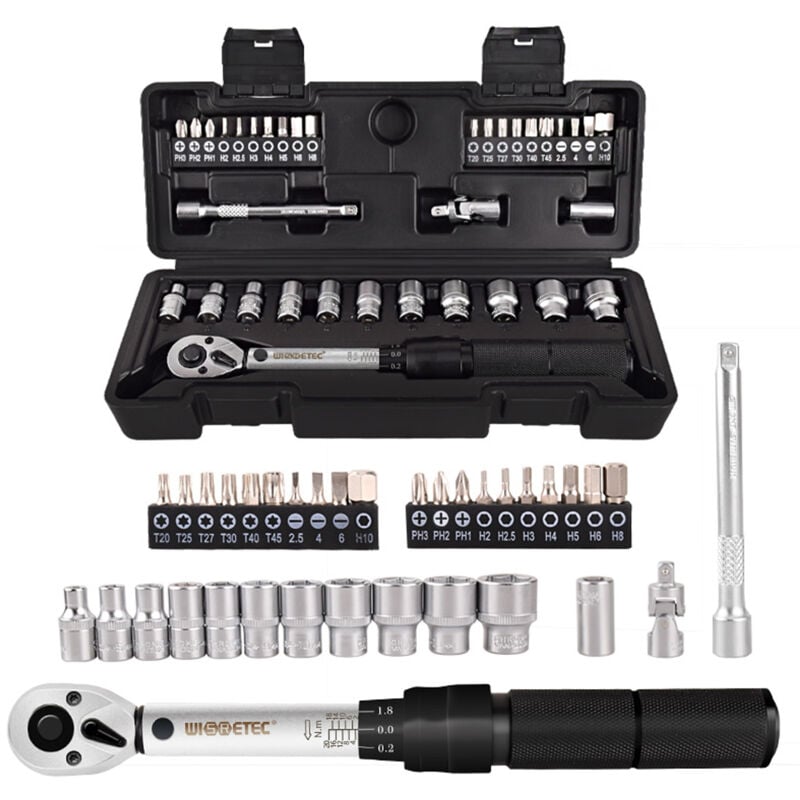 Image of Eosnow - 2–20 Nm 1/4 voreingestellter Schraubenschlüssel, Steckschlüssel-Bit-Kombination, 35-in-1-Haushalts-Sets, Mehrzweck-Werkzeug-Set,