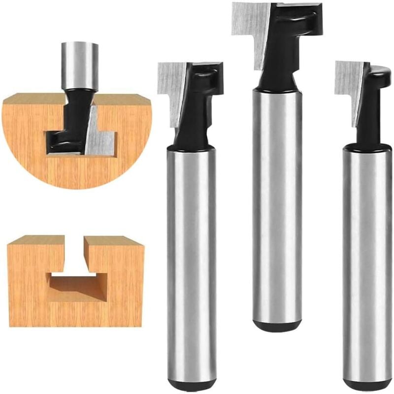 Image of Fräser Schaft, 3-tlg Fräser Set, Fräser für Oberfräse, Fräsen Werkzeug Set, Nutfräser, 8mm Fräser Schaft Cutter Router,Oberfräse Fräser, t Nut