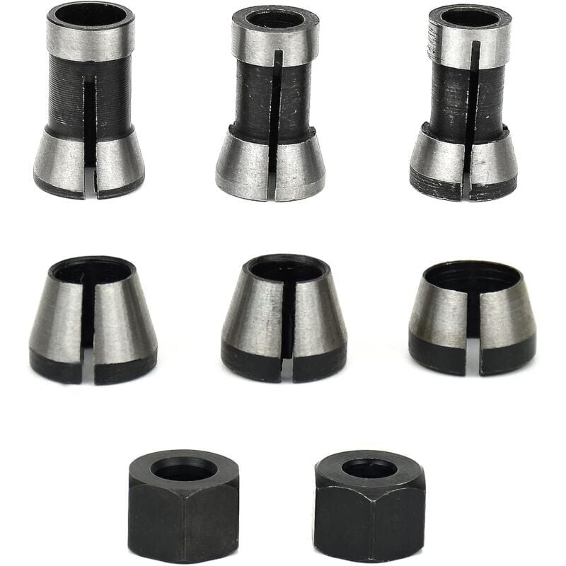 Image of Fräsfutter – 6er-Set, Bündigfutter-Spannzange (6 mm, 6,35 mm, 8 mm), Oberfräsen-Spannzange, Spannzangenadapter