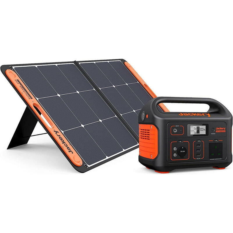 Image of Jackery Solargenerator 500, 518WH Tragbare Powerstation mit SolarSaga 100W Solarpanel, 230V/500W mobile Stromversorgung mit LCD Anzeige für Urlaub