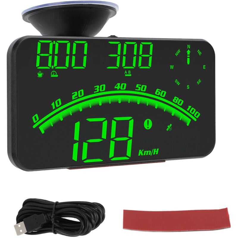 Image of Smart hud LED-Bildschirm, hochauflösender Geschwindigkeitsalarm, Multifunktions-GPS-Tachometer, universell, 5 v, für Autos, LKWs, Grün - Jeffergarden