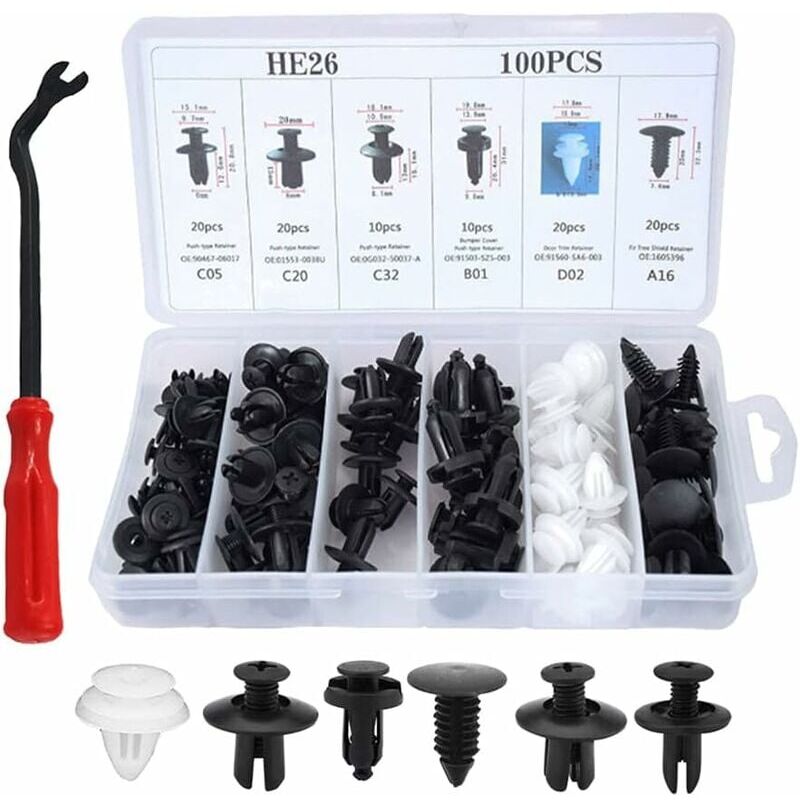 Image of 100 Stück Befestigungsclips Auto Clips Set, 6 Arten Türverkleidung Clips Nylon Stoßstange Spreiznieten Karosserie Clips Kunststoffniete