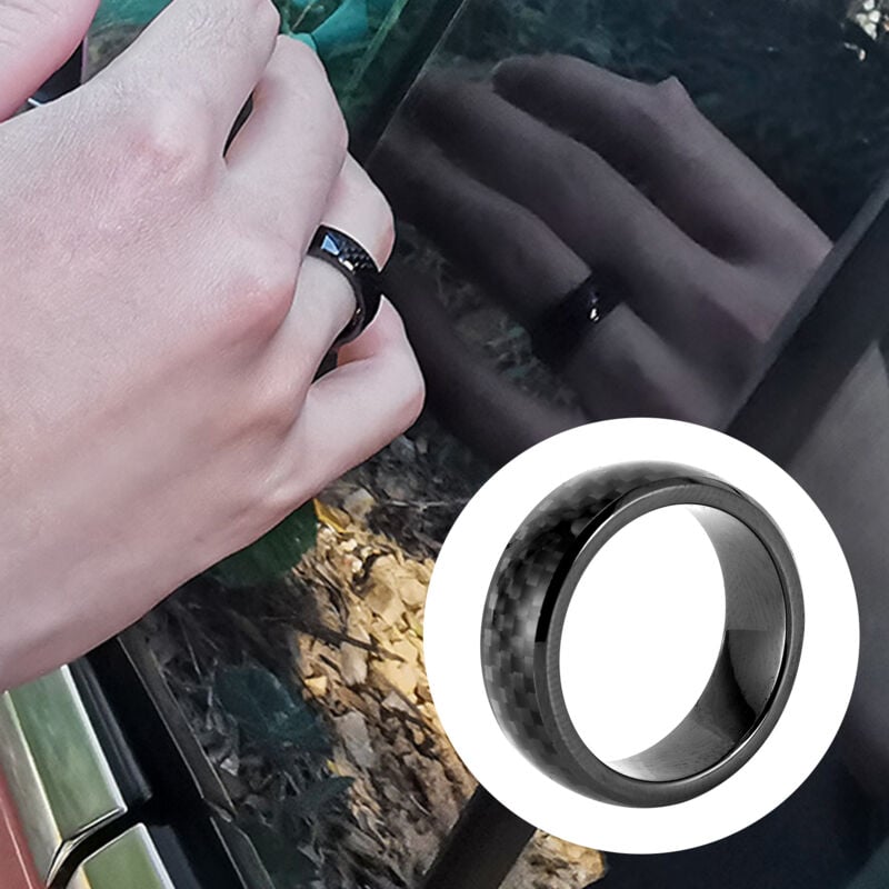 Image of Ej.life - Tesla Smart Ring, Car Smart Finger Schlüsselanhänger aus Kohlefaser, Schwarz, mit Box, Passend für Tesla Model x/s (10)