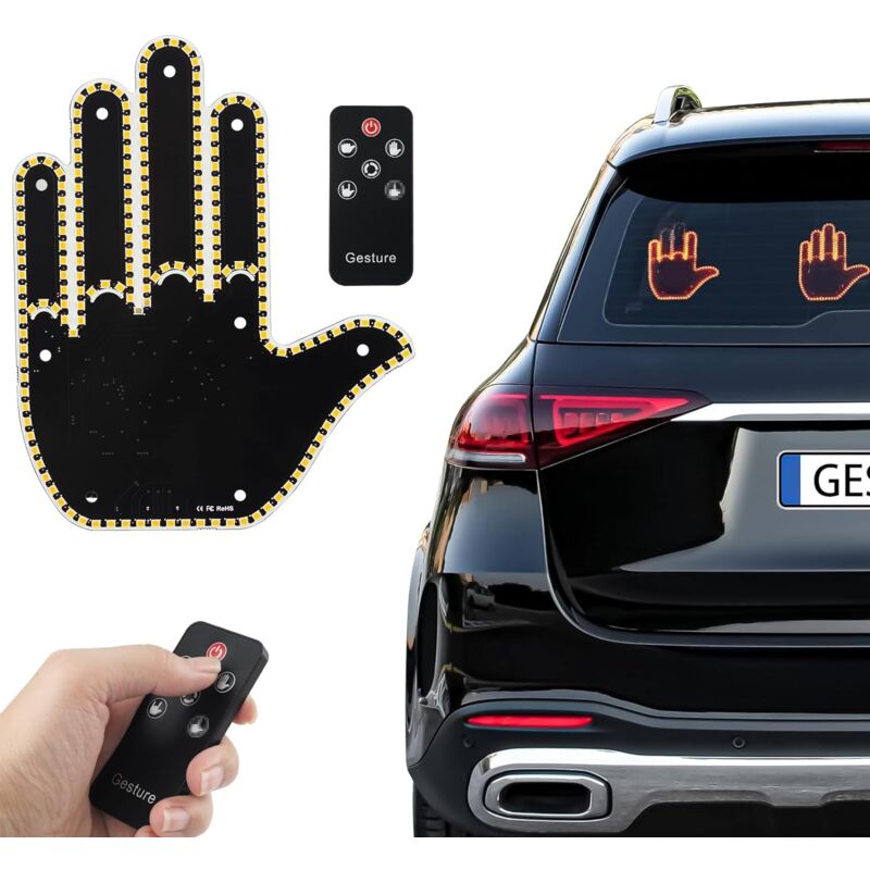 Image of LED-Auto-Fingerlicht, ferngesteuertes Fingerschild, lustiges Auto-Heckscheibenschild, 4 Lichtmodi, LKW-Gestenlicht/geeignet für Männer