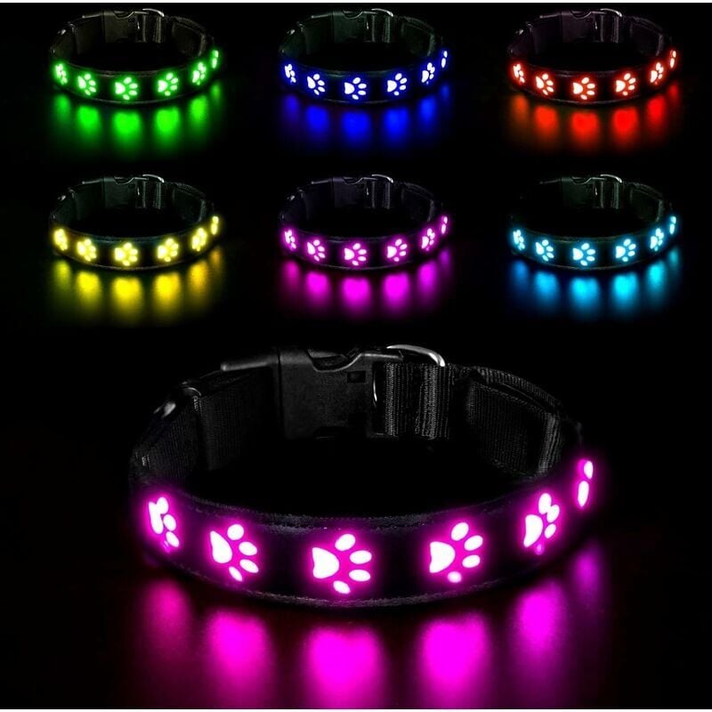 Image of LED-Leuchthalsband für Hunde, wiederaufladbares und wasserdichtes Hundehalsbandlicht, verstellbares Halsband mit 7 Beleuchtungsmodi (Bunt-M)