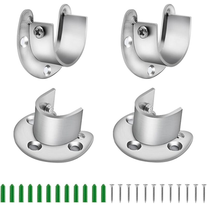 Image of Rundrohr kleiderstangen halterung, 4 Stück 28 mm Silber u Rundrohr-halterung mit Schrauben und Expansionsrohr, für Kleiderstange Schrank