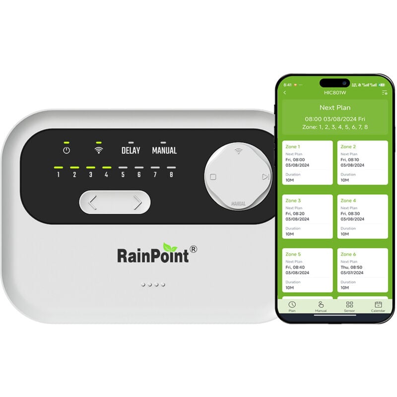 Image of Coocheer - rainpoint 8-Zonen-Smart-Sprinkler-Controller – WiFi-Bewässerungssystem basierend auf dem lokalen Wetter, einfach zu installierender