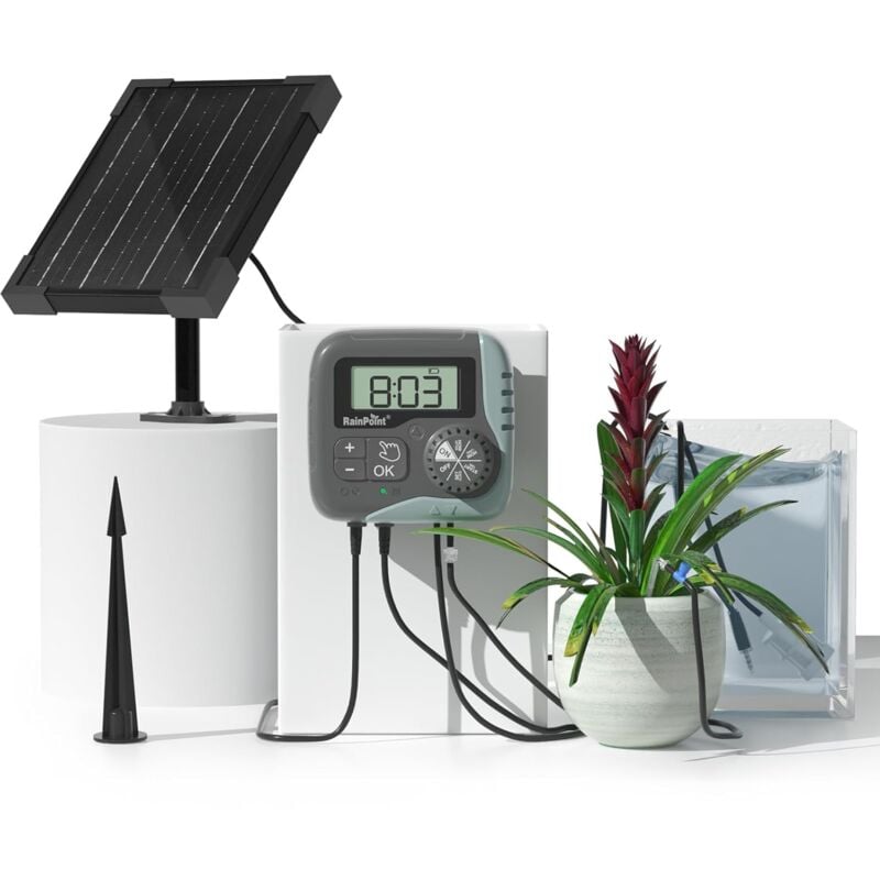 Image of Coocheer - rainpoint Automatisches Solarbewässerungssystem 45 l/h mit programmierbarem Timer, 2600 mAh Akku, für bis zu 15 Topfpflanzen in Garten,