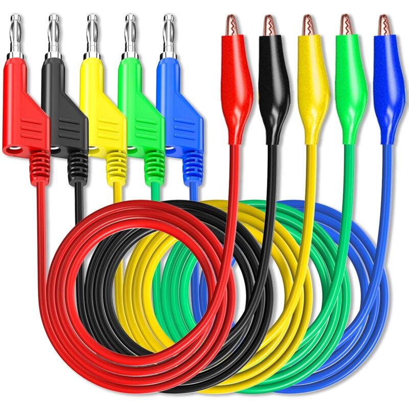 Image of Dolaso - Stackabe-Bananenstecker auf Krokodilklemmen, Messleitungen, 5 Farben, weiche und flexible Stromkabel für elektrische Tests, Multimeter, 500