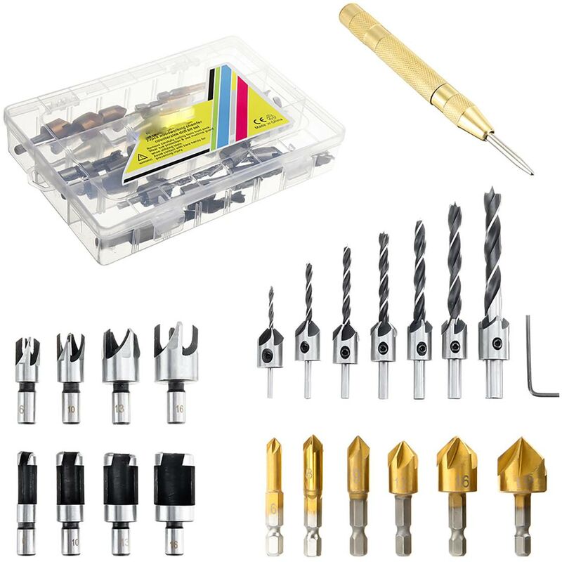 Image of 23 Stück Holzbearbeitung Fasenbohrwerkzeug Senker Bohrer Holz Plug Cutter