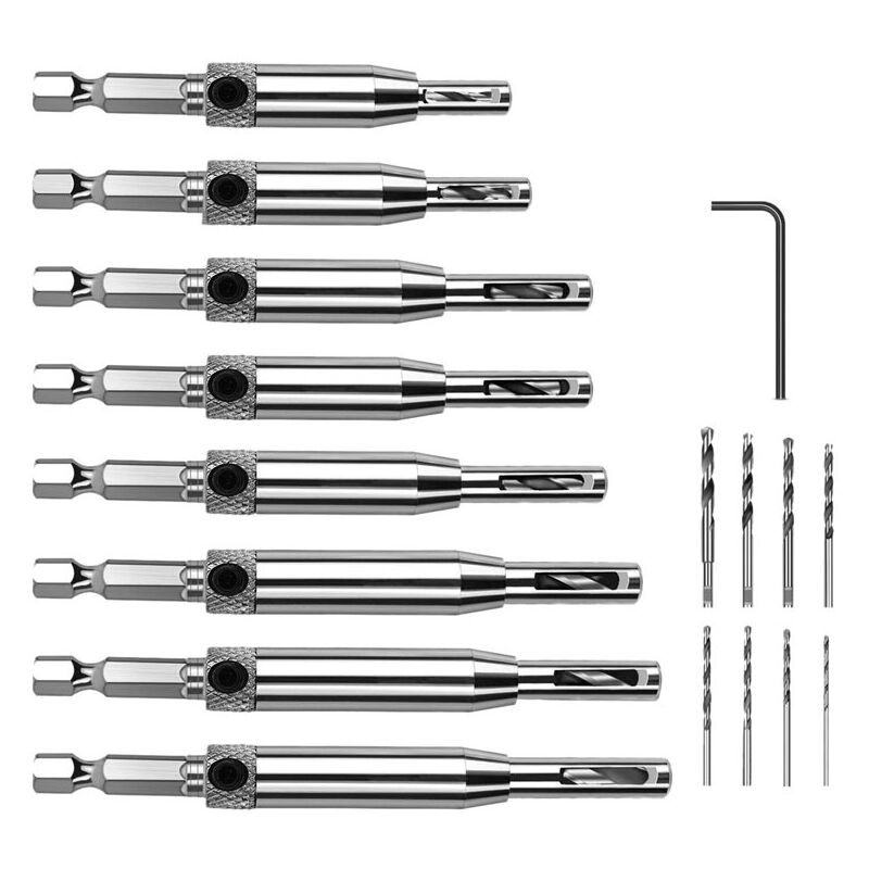 Image of Scharnierbohrer, 17-teiliges Zentrierbohrer-Set, selbstzentrierendes Scharnier-Hardware-Lochbohrer-Werkzeugset für die Holzbearbeitung, verstellbarer