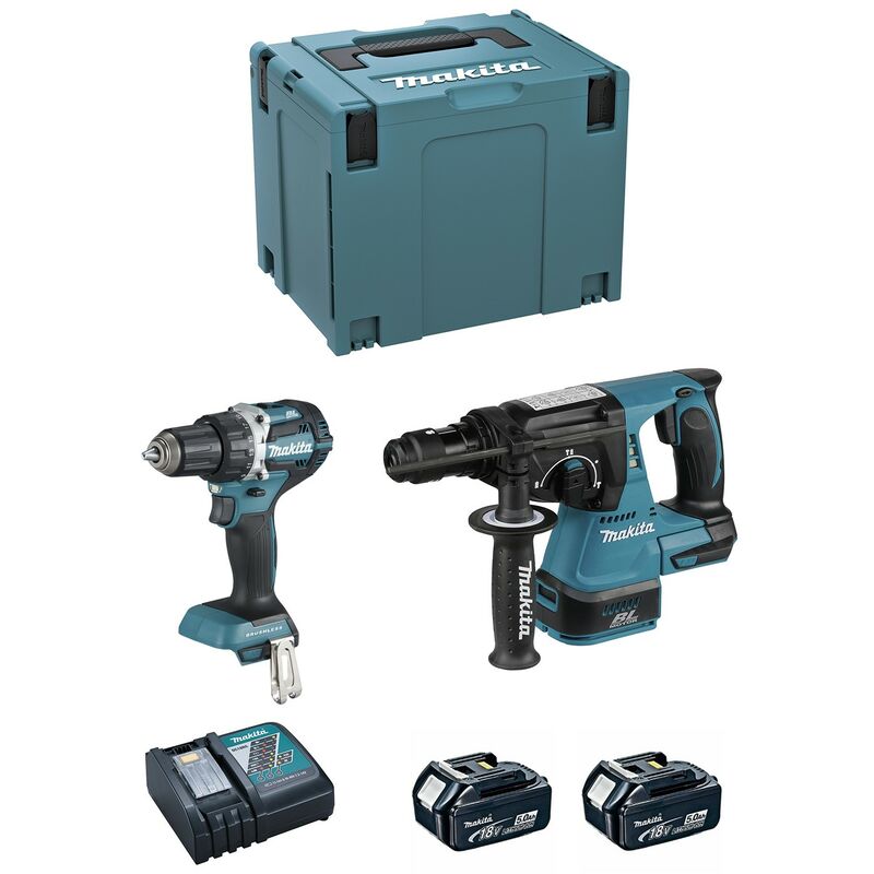 Image of Makita - Kit DLX2191TJ (DDF484 + DHR243 + 2 x 5,0 Ah + DC18RC + makpac 4)