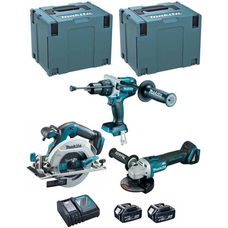 Image of Makita - Kit DLX3095PTJ (DHP481 + DGA506 + DHS680 + 2 x 5,0 Ah + DC18RC + 2 x makpac 4)