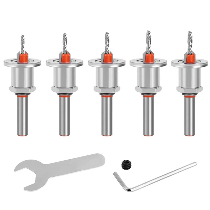 Image of Set mit 5 Stück 8 mm 2.8–4.0 mm konischer Bohrerkopf Legierung Senkerbohrer Bohrer Holzfase 3–10 mm Schraubenschlüssel